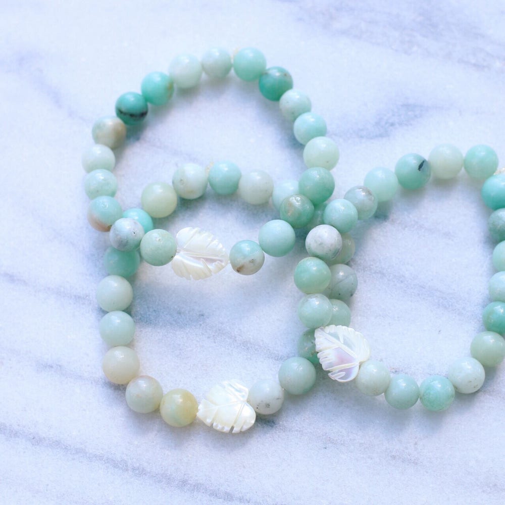 Amazonite Mother of Pearl Palm Leaf Beaded Bracelet image 0
