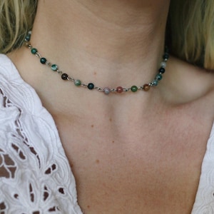 Earthly Glass Beaded Choker Necklace, Handmade Choker, Boho Necklace image 4