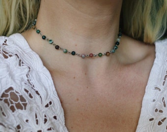 Earthly Glass Beaded Choker Necklace, Handmade Choker, Boho Necklace / unique jewelry