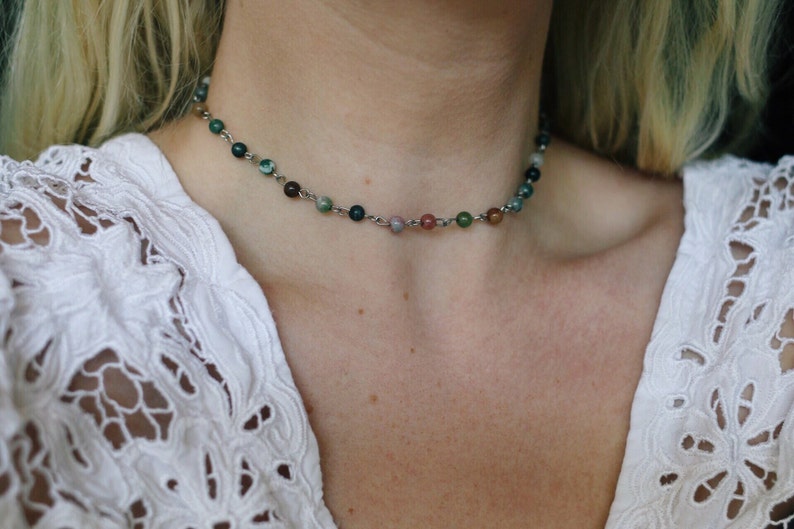 Earthly Glass Beaded Choker Necklace, Handmade Choker, Boho Necklace / unique jewelry image 1