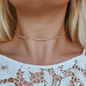 Lily Rose Gold Seed Beaded Choker Necklace