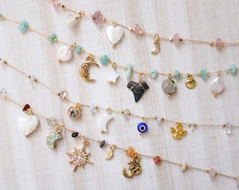 Personalized Gemstone Charm Necklace: Beaded Gold Choker, DIY Jewelry