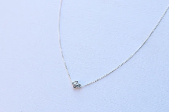 Dainty Silver Sea Turtle Necklace, Beach Jewelry, Handmade Necklace