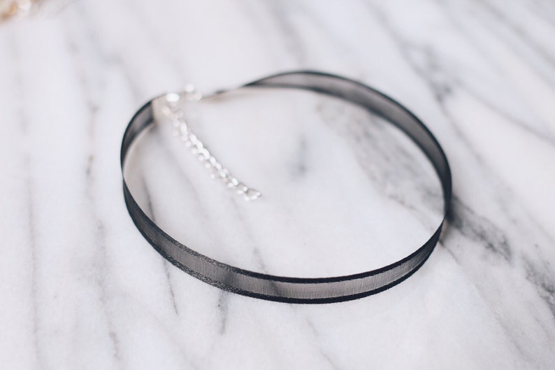 Simple Black Satin Sheer Ribbon Choker Necklace, 90s Choker, Handmade ...