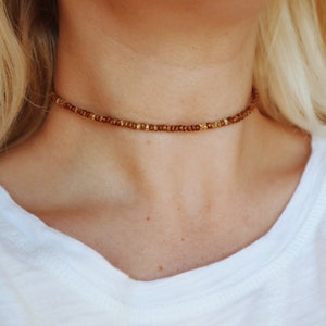 Honey Marbled Beaded Choker Necklace / brown beaded necklace / boho jewelry / trendy jewelry / handmade necklace / bohemian style