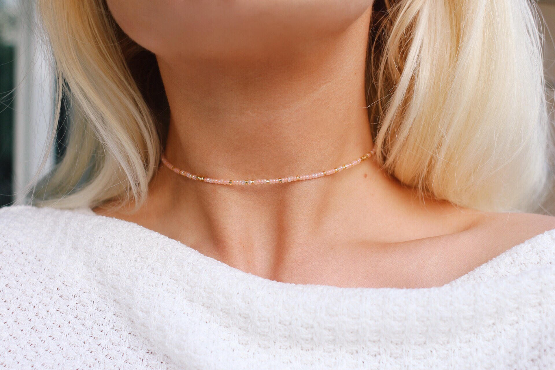 Gold Plated Choker With Blue and Peach Diamonds main image 0