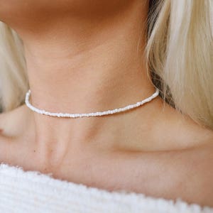 Coconut White Glass Beaded Choker Necklace / Beach Jewelry / trendy jewelry / fall jewelry / summer jewelry / chokers / boho necklace image 3