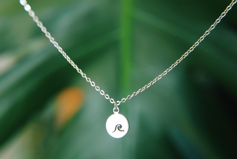 Dainty Hand Stamped Wave Necklace image 1