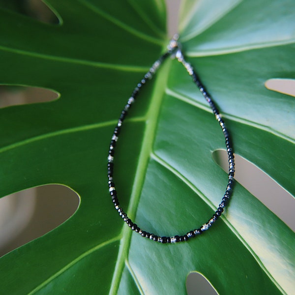 Midnight seed beaded anklet