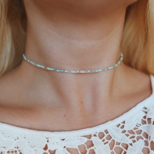 Salty Seafoam Seed Beaded Choker Necklace / beach jewelry / handmade chokers