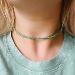 Seafoam Green Picasso Seed Beaded Choker Necklace