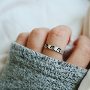 Ocean Waves Hand Stamped Adjustable Ring