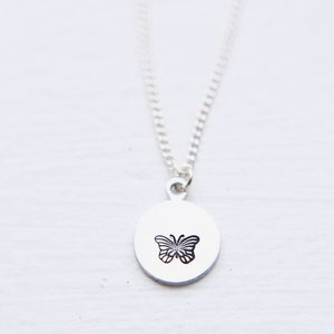 Dainty Hand Stamped Butterfly Necklace image 1