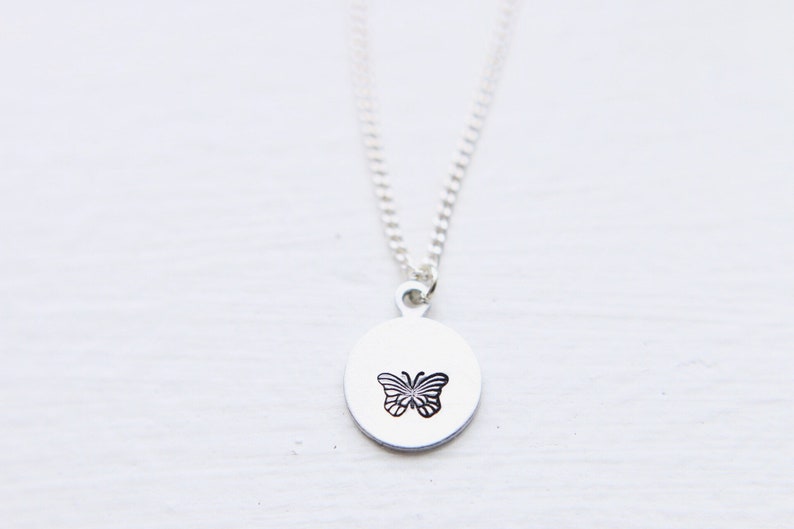 Dainty Hand Stamped Butterfly Necklace image 1