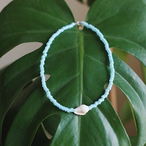 Baby Ocean Blue Opal & Sea Shell Beaded Anklet