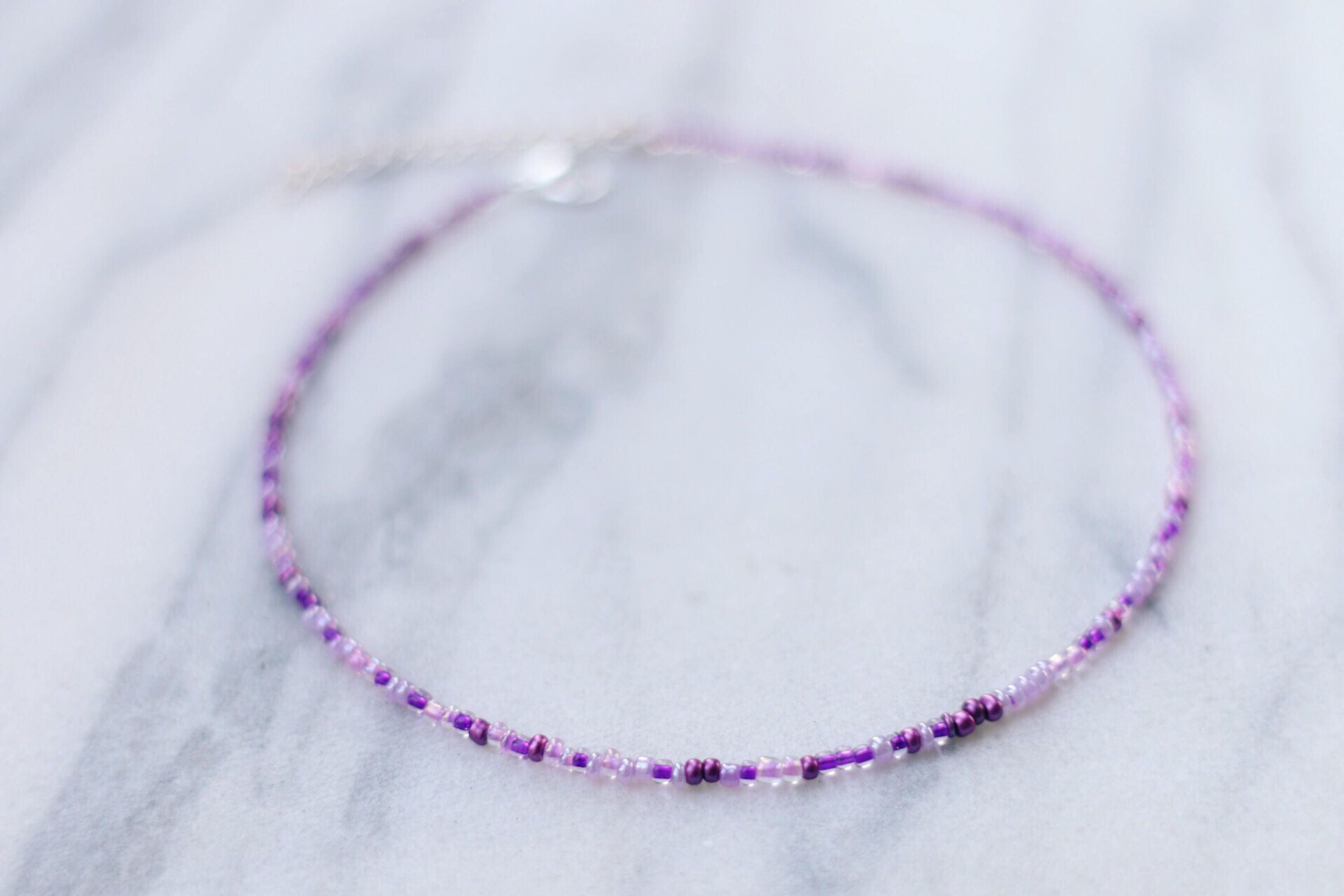 Purple Beaded Choker With Moon Charms