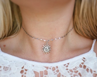 Sun & Moon Stainless Steel Chain Choker Necklace