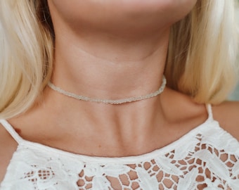 Sea Glass Beaded Choker: Boho Dainty Necklace