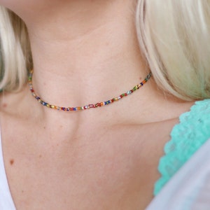 Rainbow Glass Beaded Choker Necklace, Bohemian Choker Necklace / pride necklace / pride jewelry / trendy jewelry / chokers