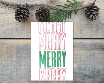 Green and red merry merry merry Christmas handmade card