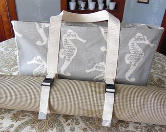 Yoga Tote - Seahorse Pattern on Light Gray