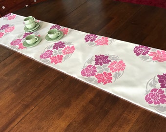 Flower Medallion Cotton Table Runner with Cotton Backing 12 3/4" x 73"