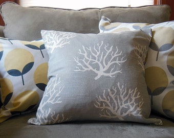 16" x 16" Pillow Cover - Coral Pattern on Light Gray