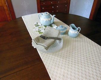 Circle Geometric Pattern Champagne Jacquard Table Runner with Cotton Backing 17 3/4" x 69 3/4"