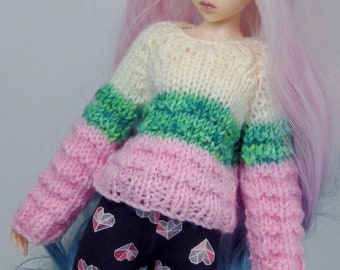 BJD Minifee knitted cream/green/pink jumper