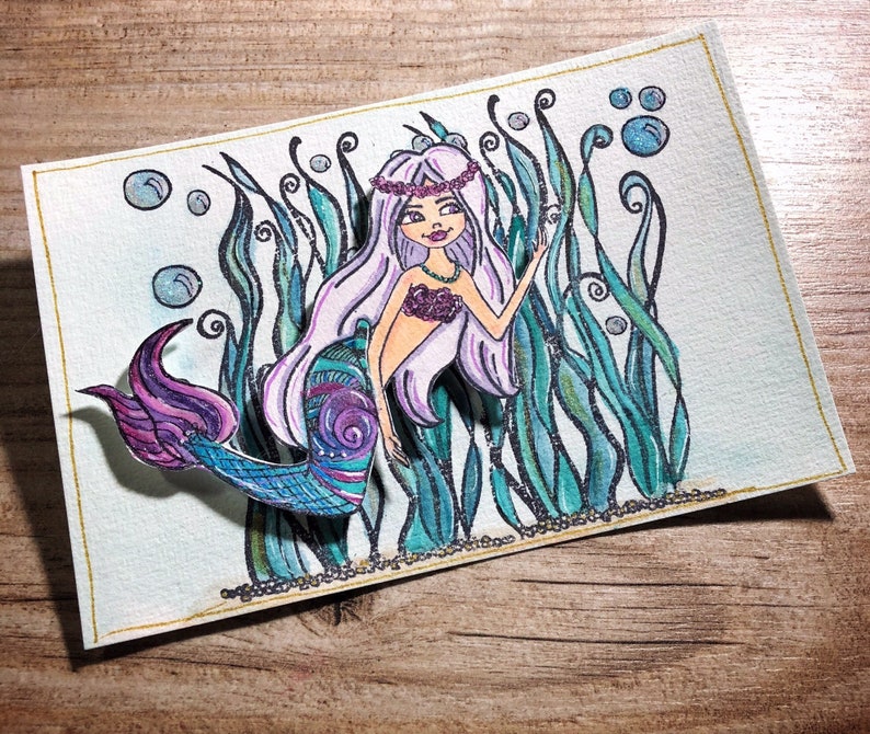 Floral Mermaid stamp, under the sea, fish, ocean, image 4