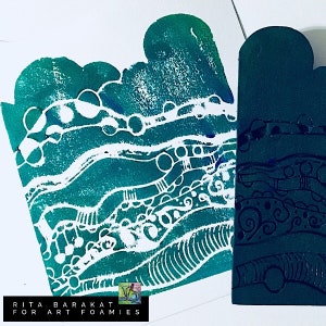 Rita Barakat making waves stamp, doodle stamps, texture stamps, mixed media, foam stamps, Art Foamies