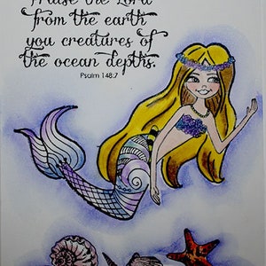 Floral Mermaid stamp, under the sea, fish, ocean, image 6
