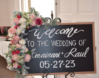 Welcome Sign Flowers, Welcome Florals, Wedding Florals, Silk wedding florals, Welcome Sign Decor,  wedding flowers,