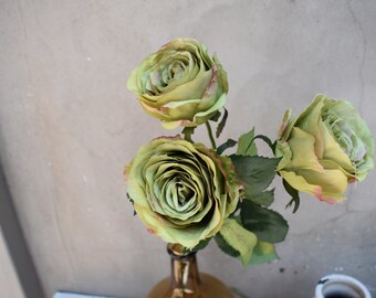 Faux Flower Stem, DIY Flowers, Silk Flowers, Fake Flower Stem, Open Rose Stem Green, Rose Bunch Stems