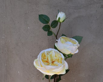 Rose Spray, Faux Flower Stem, Rose stem, Yellow Cabbage Rose, DIY Flowers, Silk Flowers,