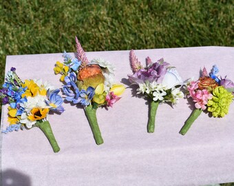 Wild Flower Boutonniere, Groom Boutonniere, Wedding Boutonniere, Boutonniere, Silk Boutonniere