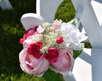 Pew Bows, Ceremony Bows, Wedding Chair Bows, Silk Flower Ceremony bows, Rustic Pew Bows, Wedding Pew Bows,Pink Pew Bows, Faux Pew Bow