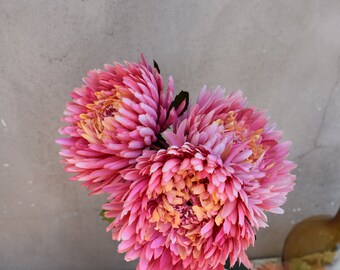 Double Mum Spray, Faux Flower Stem, MUM stem, Pink Double Mum, DIY Flowers, Silk Flowers,