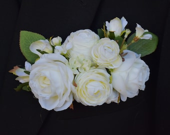 SILK Pocket boutonniere, Grooms Boutonniere, Lapel Boutonniere, Grooms Men Boutonniere, Ready to ship, Wedding Flowers, Pocket Boutonniere,