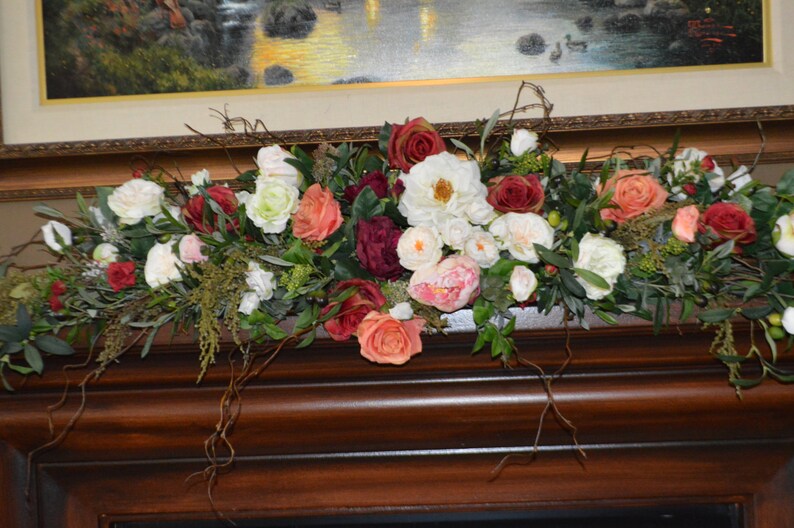 Mantle Swag Floral Swag Fireplace swag Wall Swag Floral Etsy
