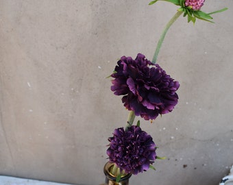 Faux Flower Stem, DIY Flowers, Silk Flowers, Fake Flower Stem, Scabiosa Spray  Eggplant