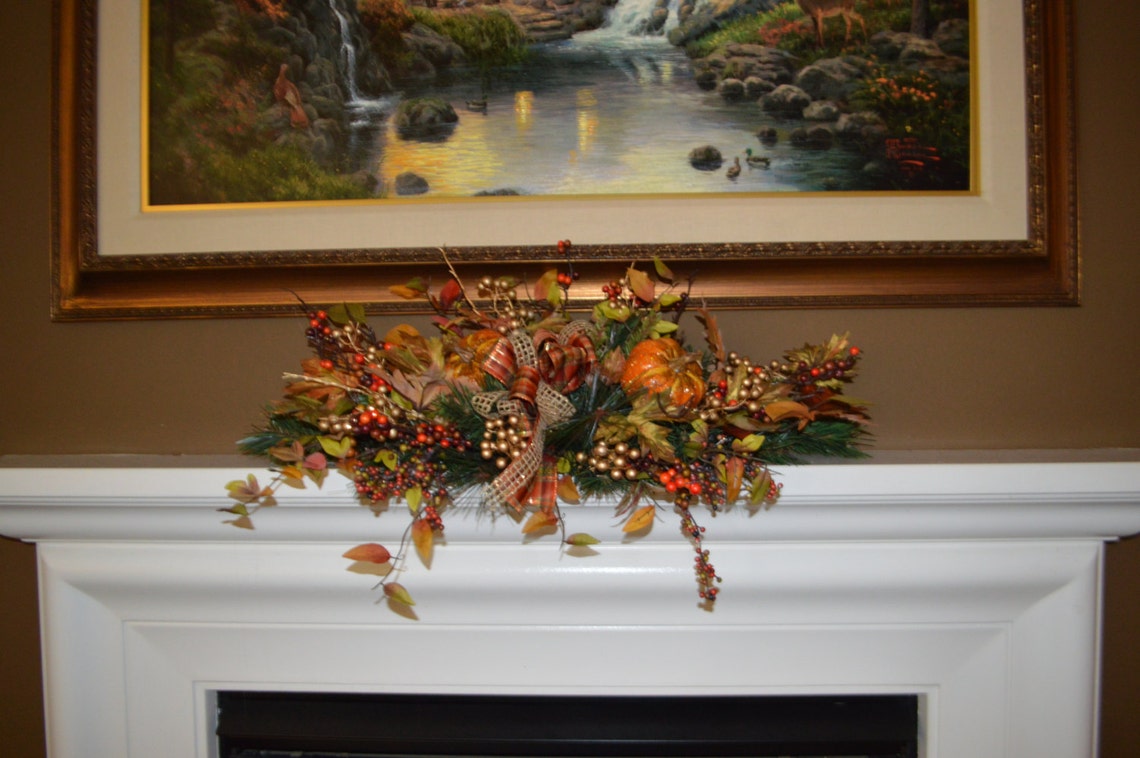 Fall Mantle Swag Fall Swag Sunflower Swag Pumpkin Mantle Etsy