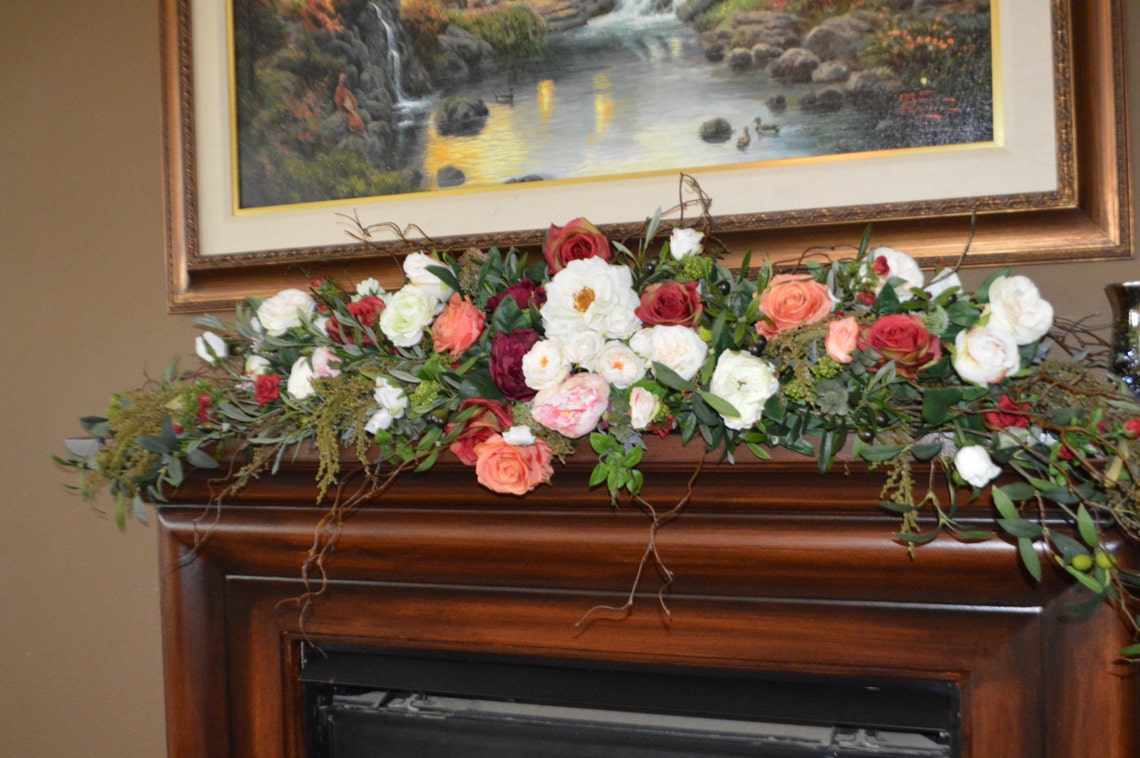 Mantle Swag Floral Swag Fireplace swag Wall Swag Floral Etsy