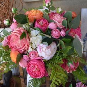 Ready to Ship, Pink Bridal Bouquet, Silk Wedding Bouquet, Rose Bouquet, Garden fresh Bouquet, Brides Bouquet,Wedding Bouquet, Bridal Bouquet