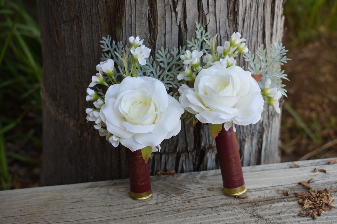 Mens White Shotgun Shell Boutonniere Silk Grooms Flowers - Etsy
