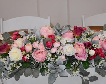 Beautiful Pink, White and Burgundy Wedding Centerpiece, Silk Floral Centerpiece, Head Table Centerpiece, Wedding flowers faux,