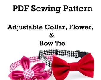 DIY Adjustable Dog Collar or Cat Collar, PDF Instant Download Sewing Pattern, plus Flower Decoration and Bow Tie Instructions