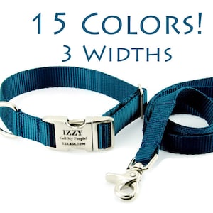 Personalized Dog Collar and Leash Set / Custom Dog Collar /  Dog Collar Engraved / Pet ID Tag / Small Dog Collar / Large Dog Collar