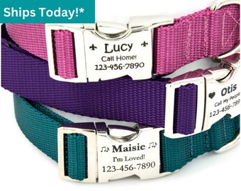 Emoji Personalized Dog Collar / Laser Engraved Nameplate /  Boy Dog Collar / Girl Dog Collar / XL - XXS / 5/8" / 3/4"  or 1" Wide *