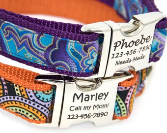 Purple or Orange Personalized Dog Collar with Laser Engraved Buckle Perfect Gift for Dog Lover for Small or Large Dogs | Custom Dog Collar